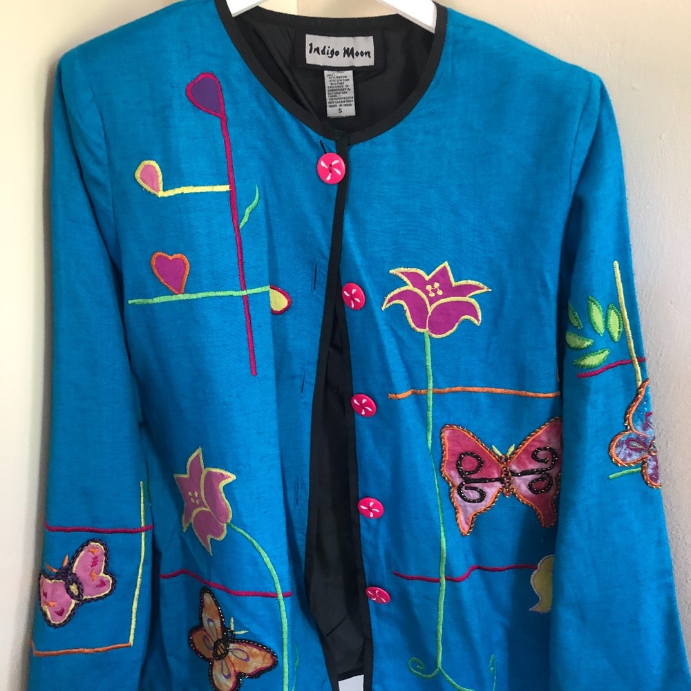 Indigo Moon blue blazer with embroidery